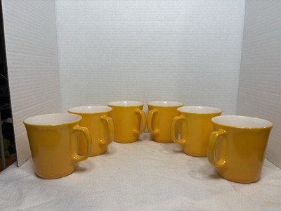 Vintage Corning Harvest Yellow Milk Glass Coffee Mugs Set of 6 Retro USA