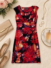 Lauren Ralph Lauren Floral Cowl Neck Ruched Sheath Dress Size 2