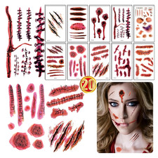 20Sheets Halloween Scar Tattoos Stickers Waterproof Zombie Tattoo Makeup Scar Ta