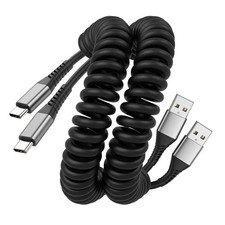 Umefly Coiled USB C Cable for Car 2Pack 3FT Retractable CarPlay Charger Cord
