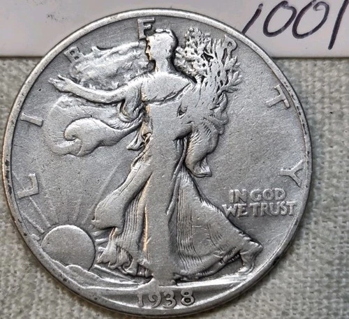 1938 D Walking Liberty Half Dollar. VG Details Obv Scratch. Semi-Key.  Free Ship