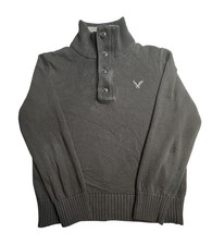 American Eagle Outfitters Sweater Mens Large Gray Mock Neck Button Zip Pullover