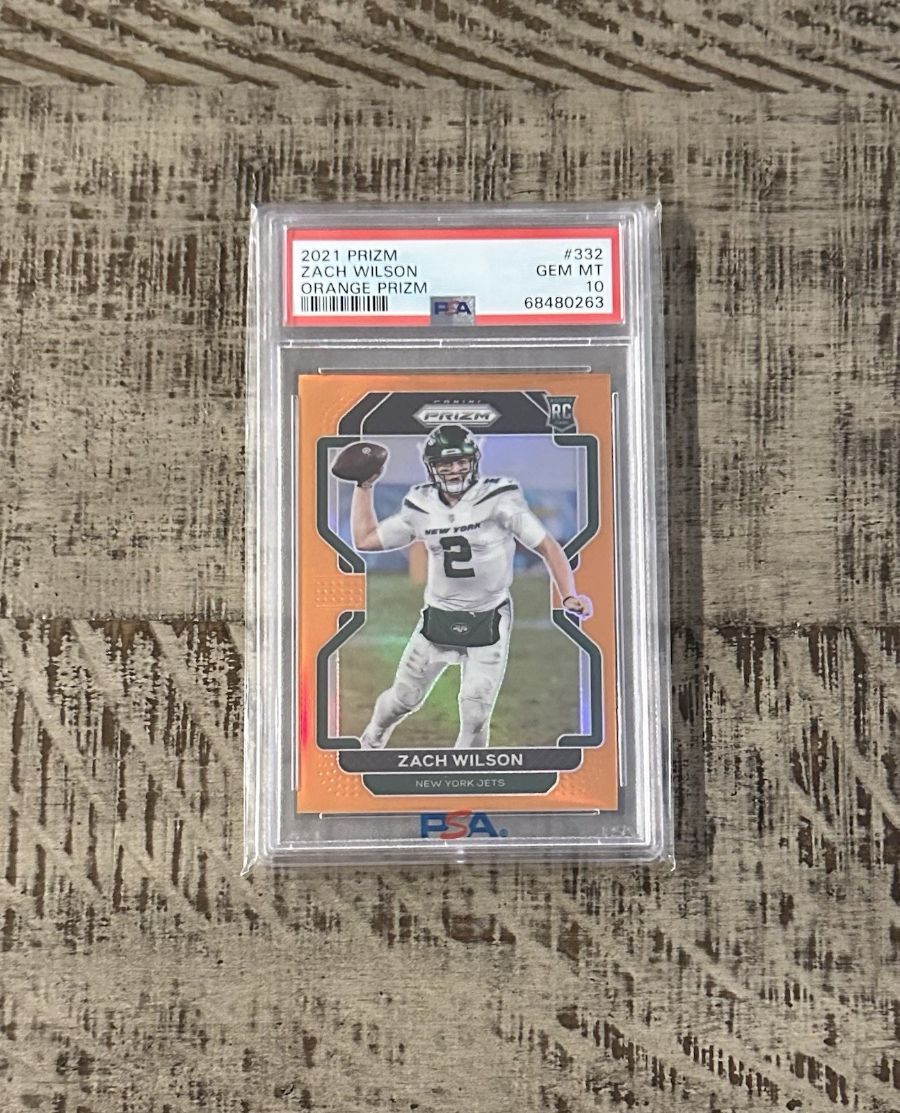 2021 PANINI PRIZM ROOKIE ORANGE PRIZM #332 ZACH WILSON #229/249 PSA 10 GEM MINT