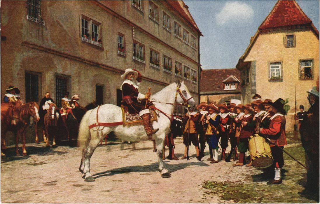 Old postcard Rothenburg master drink Tilly with entourage GERMANY (1076384)