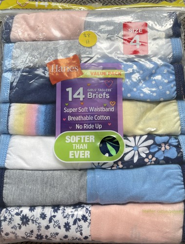 Hanes Girls Briefs Tagless 14-Pair Underwear No Ride Up Multi-Color Size 4 New - Picture 1 of 2