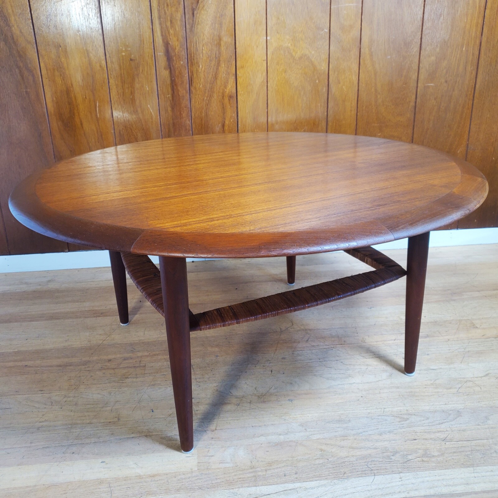 Vintage J Andersen for Silkeborg CFC Danish Modern Fine Teak Rattan Coffee Table