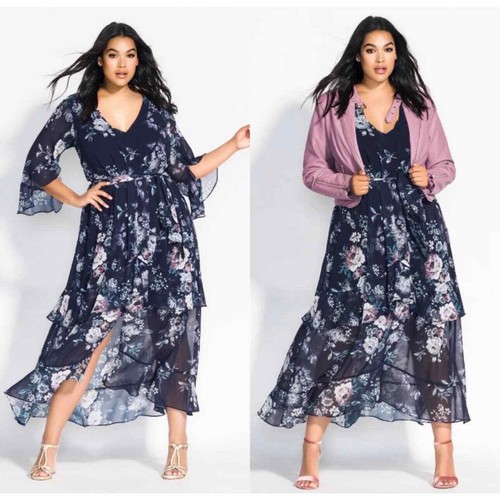 NWT City Chic Mysterious Maxi Tier Fairycore Dress Women’s XL/22 Navy Blue - Picture 2 of 18