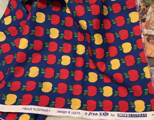 44” X 27” Ann Kelle For Robert Kaufman Cotton Fabric Back To School Apples - Picture 2 of 7