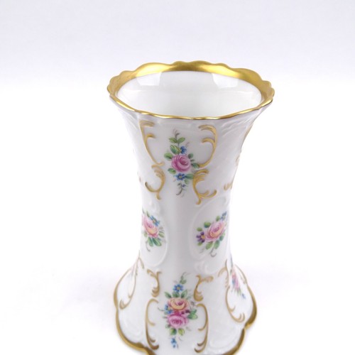 Lindner Prunkvase Residenz Gold Blumendekor Goldrand Handmalerei 60er H 15 cm - Bild 3 von 5