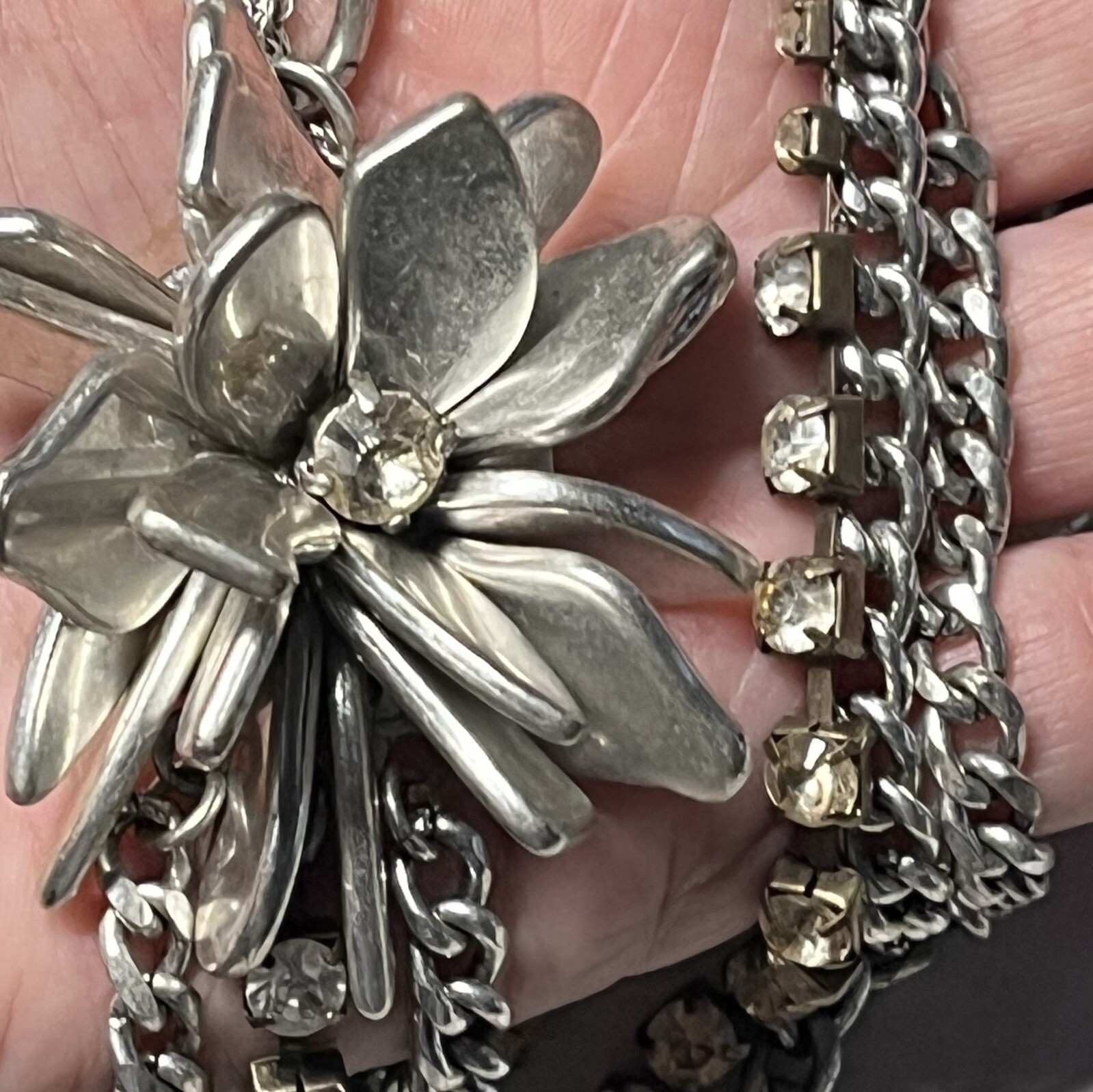 Loft Silvertone Statement Necklace Multilayer Cha… - image 5