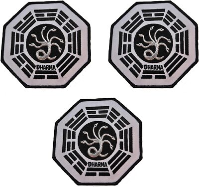 Lost Dharma Project Hydra Logo 4'' Tall Embroidered Iron on Patch Set of 3