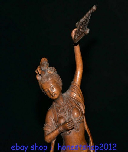 10" old china boxwood carved woman playing the piano statue sculpture - Picture 2 of 11