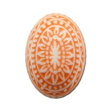 Vintage Etched Mosaic Orange and White Cabochons 18x13mm 6 cab714B
