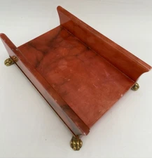Regency Style Marble Brass Lion Footed Countertop Vanity Towel Napkin Holder Red