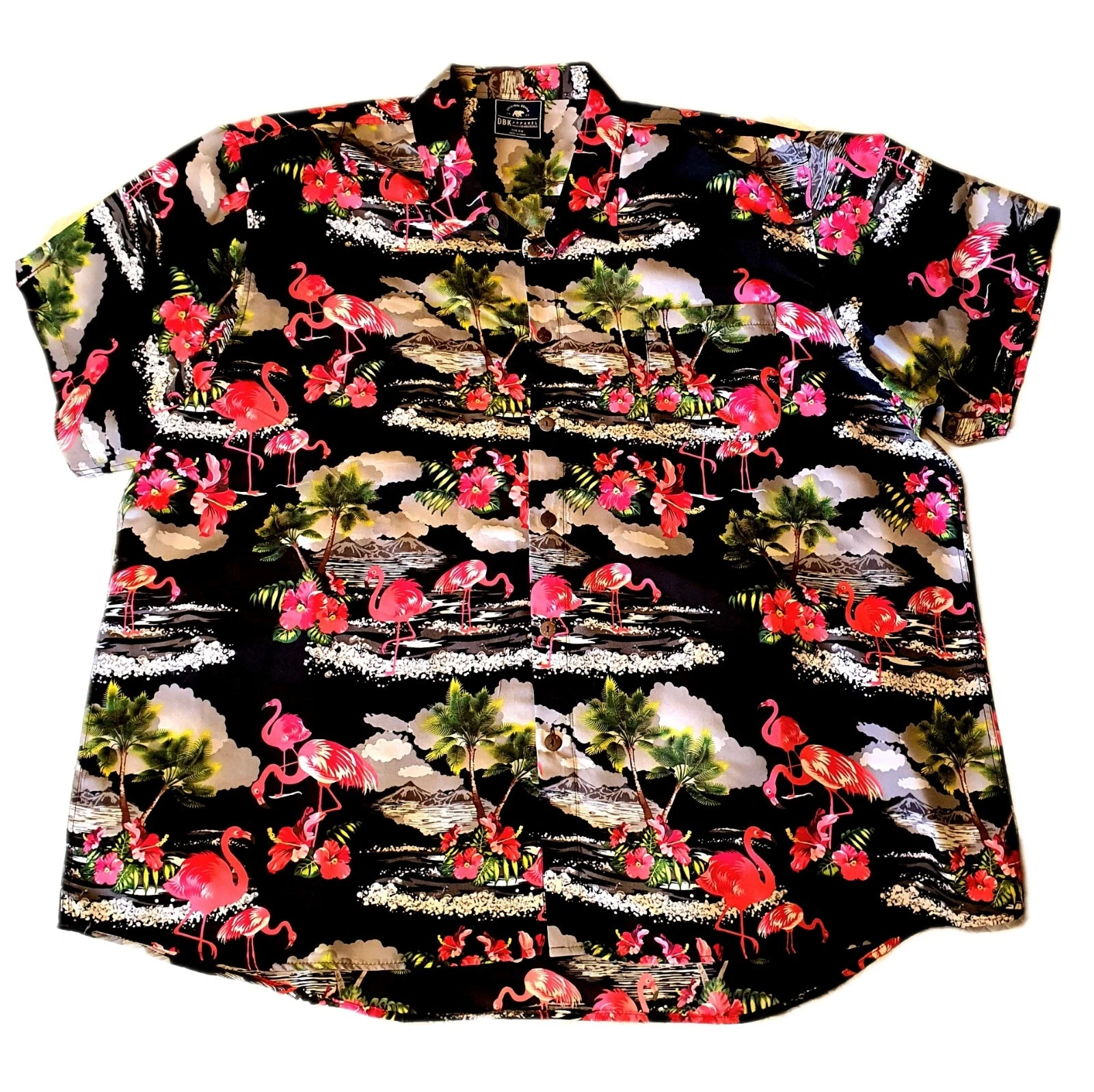 DBK Men's Hawaiian Shirt, 8XL Black Floral Tropical Island Beach Flamingos Print