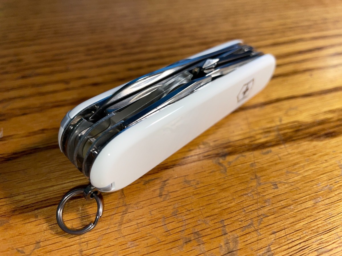 New Victorinox Swiss Army 91mm Knife EXPLORER PLUS WHITE + LEATHER