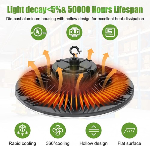 KUKUPPO (2Pack) 3 Color 150W UFO LED High Bay Light 3000K 4000K 5000K Shop Light - Picture 9 of 11