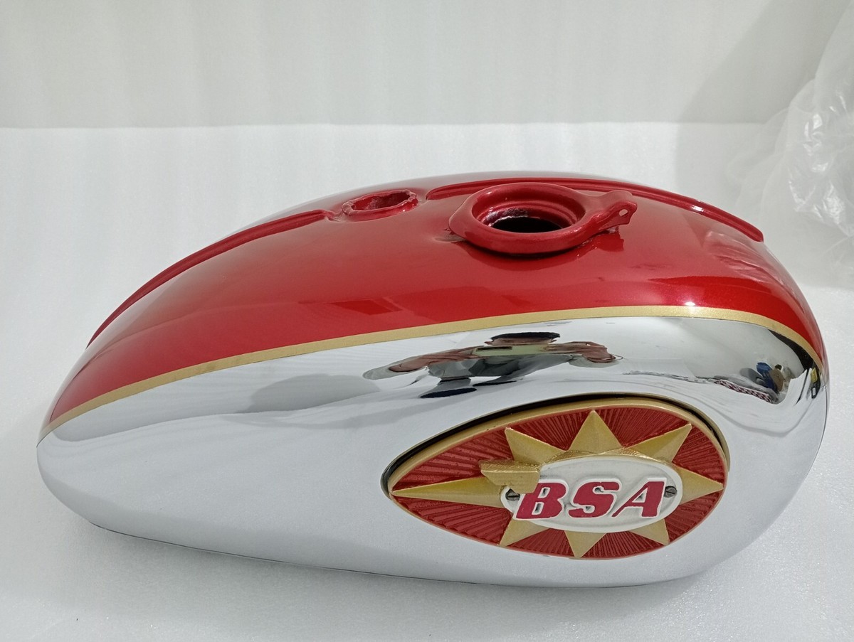 BSA A65 2 Gallon Red Painted & Chrome Fuel Petrol Gas Tank |Fit 
