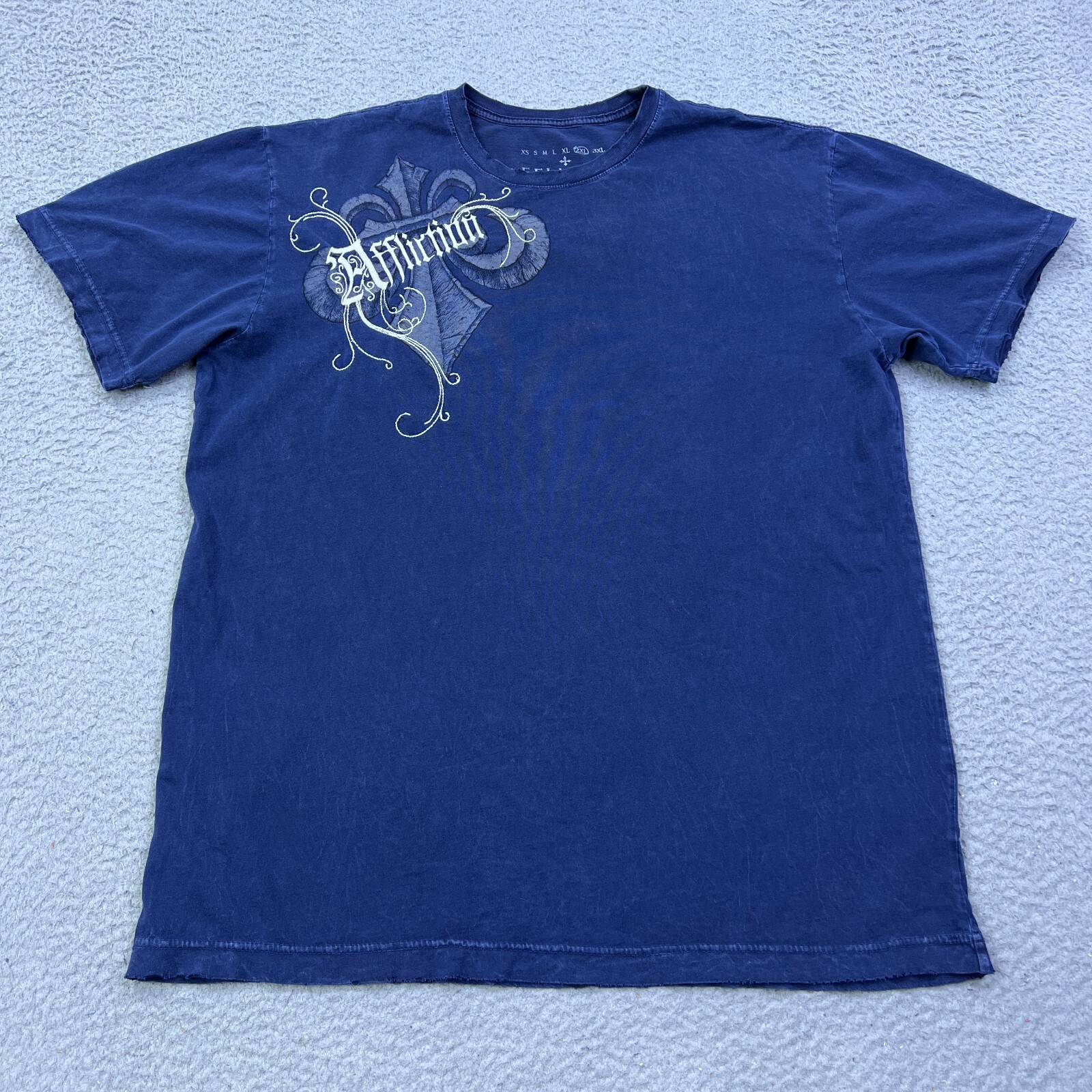 Affliction Shirt Men 2XL Blue Double Sided Skulls Wings Y2K Grunge Tee Logo