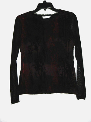 Conrad C Collection Top Women S Black Red Round Neck Lined Lace Long Sleeve