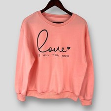 SHEIN Womens Pink Love Is All You Need Slogan Pullover Jumper Sweatshirt UK S