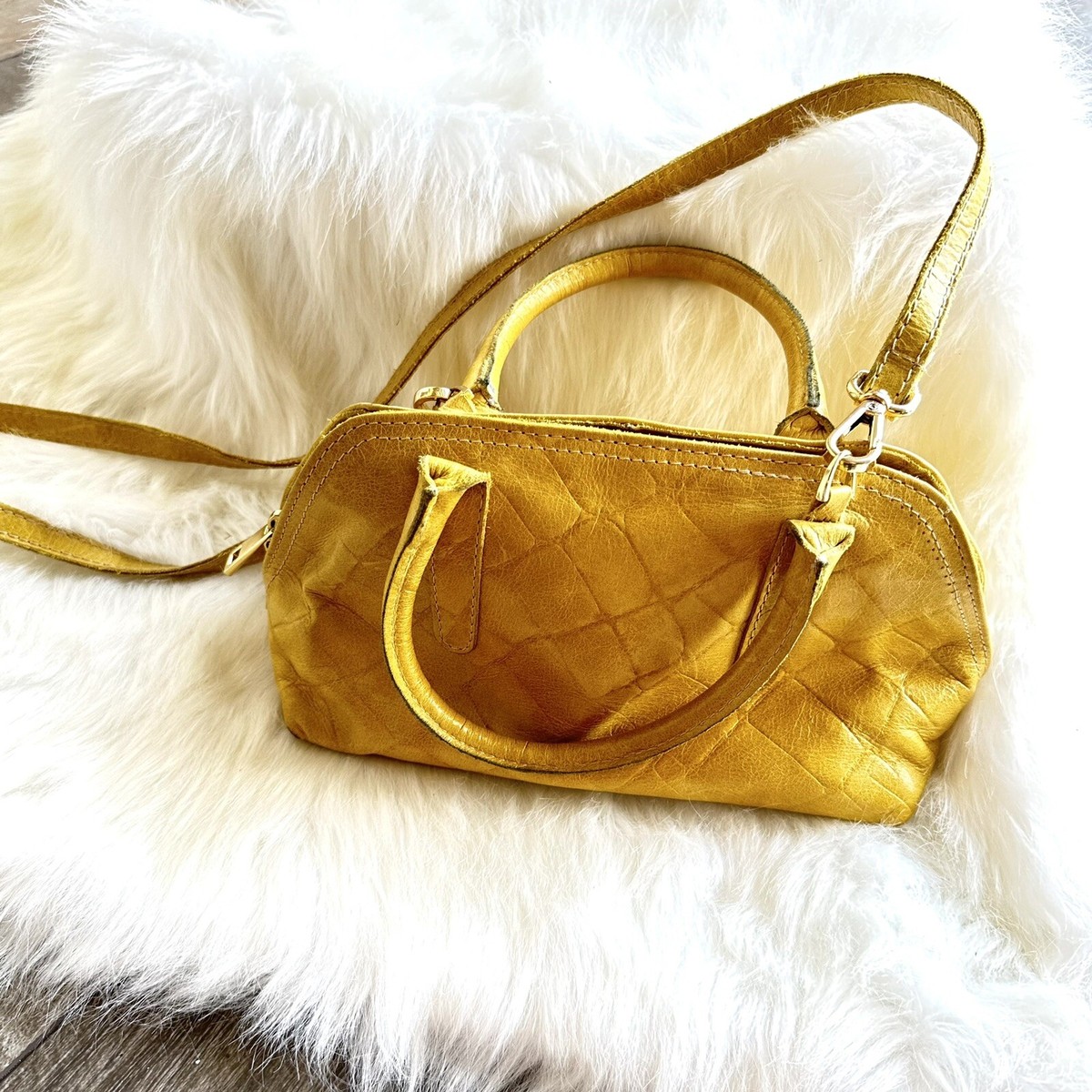Laura Di Maggio Crossbody 2 Handle Hand Bag Yellow Small Zip