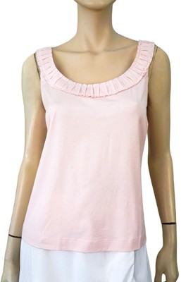AKRIS sz 10 Fitted Pink Stretch Cotton Pleated Scoop Neck Tank Top BRAND NEW