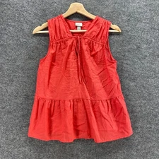 A New Day Blouse Women S Small Red V-Neck Tasseled Sleeveless Wide Strap Rayon