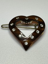 Vintage Tortoise Crystal Hair Clip Heart shape Made In France