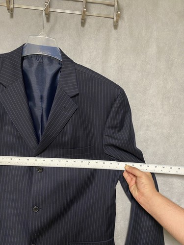 Lineage Suit Men Size 44L Navy Blue Stripe 3 B Super 140 Wool Pants 36x31 Luxury - Picture 3 of 21