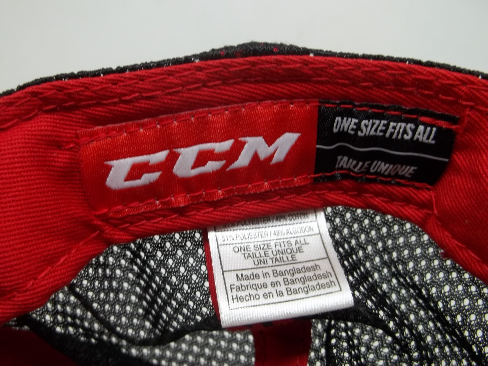 CCM Hockey Mens Black & Red Adjustable Hat Cap Baseball Mesh Snapback Trucker