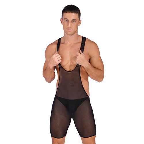 Sexy Para Hombres Malla Transparente Lucha Singlet Body Ropa Deportiva Cuello en U Profundo Monos - Imagen 7 de 21