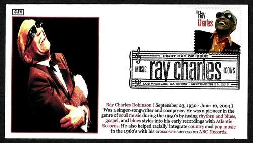 USA, SCOTT # 4807, GLEN FDC COVER - SINGER ICON RAY CHARLES ROBINSON, YEAR 2013
