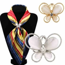 Women Butterfly Silk Scarf Buckle Ring Clip Flower Holder Ladies Jewellery Gift