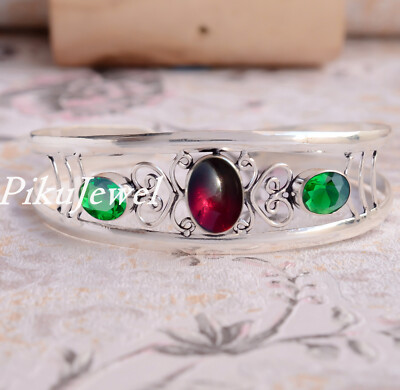 Mosambik Granat & Diopsidschliff Edelstein 925 Sterling Silber Manschette zie...