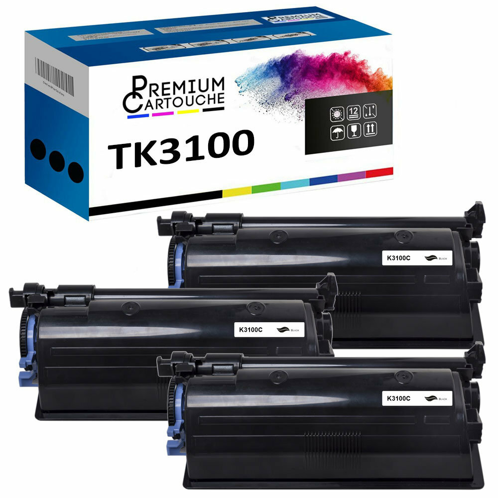 Toner TK3100 noir compatible Kyocera 1T02MS0NL0, lot 3 cartouches encre laser pour impression PME