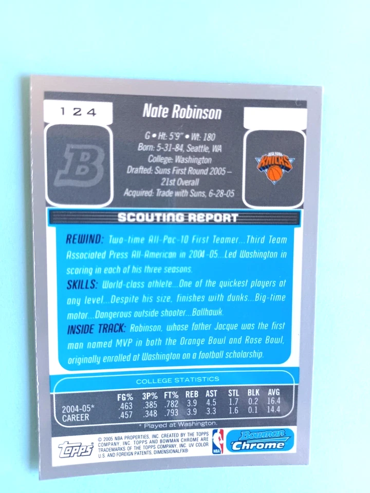 2005-06 BOWMAN CHROME NATE ROBINSON #124 RC ROOKIE NEW YORK KNICKS - Image 4 of 4