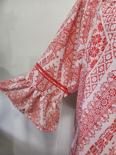 Heart Soul Womans Peasant Tunic Top 3X bell sleeve pullover Red Paisley - Picture 7 of 16