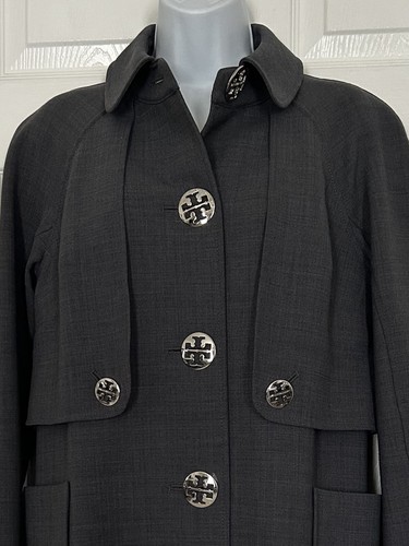 Tory Burch grau Wollmischung Kleid Mantel Größe 8 silber Logo Knöpfe - Bild 5 von 9
