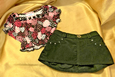 Build A Bear 60s Retro Rose Floral Print Shirt Onyx Bead Accents & Black Shorts