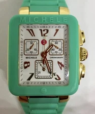Michele Watch RARE  Park Jelly Bean Green  Gold Tone 33mm MWW06L00024