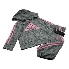 adidas Girl's Leopard Print Hoodie  Sweatpants 2-Piece Set size: 18M