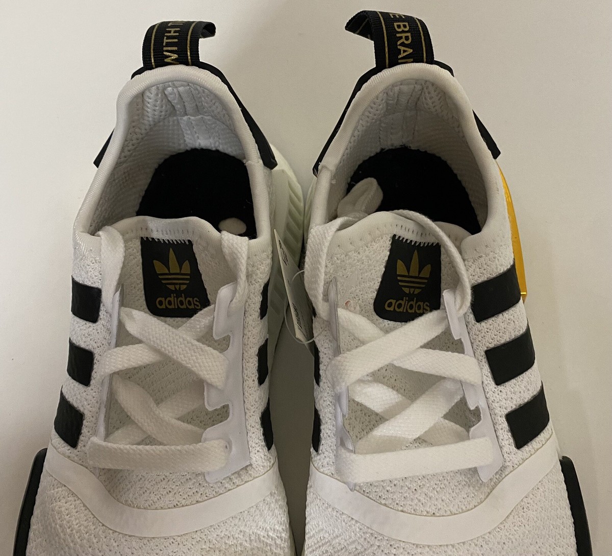 Adidas NMD R1 J White Black Gold Sz Women's Sz Sneakers