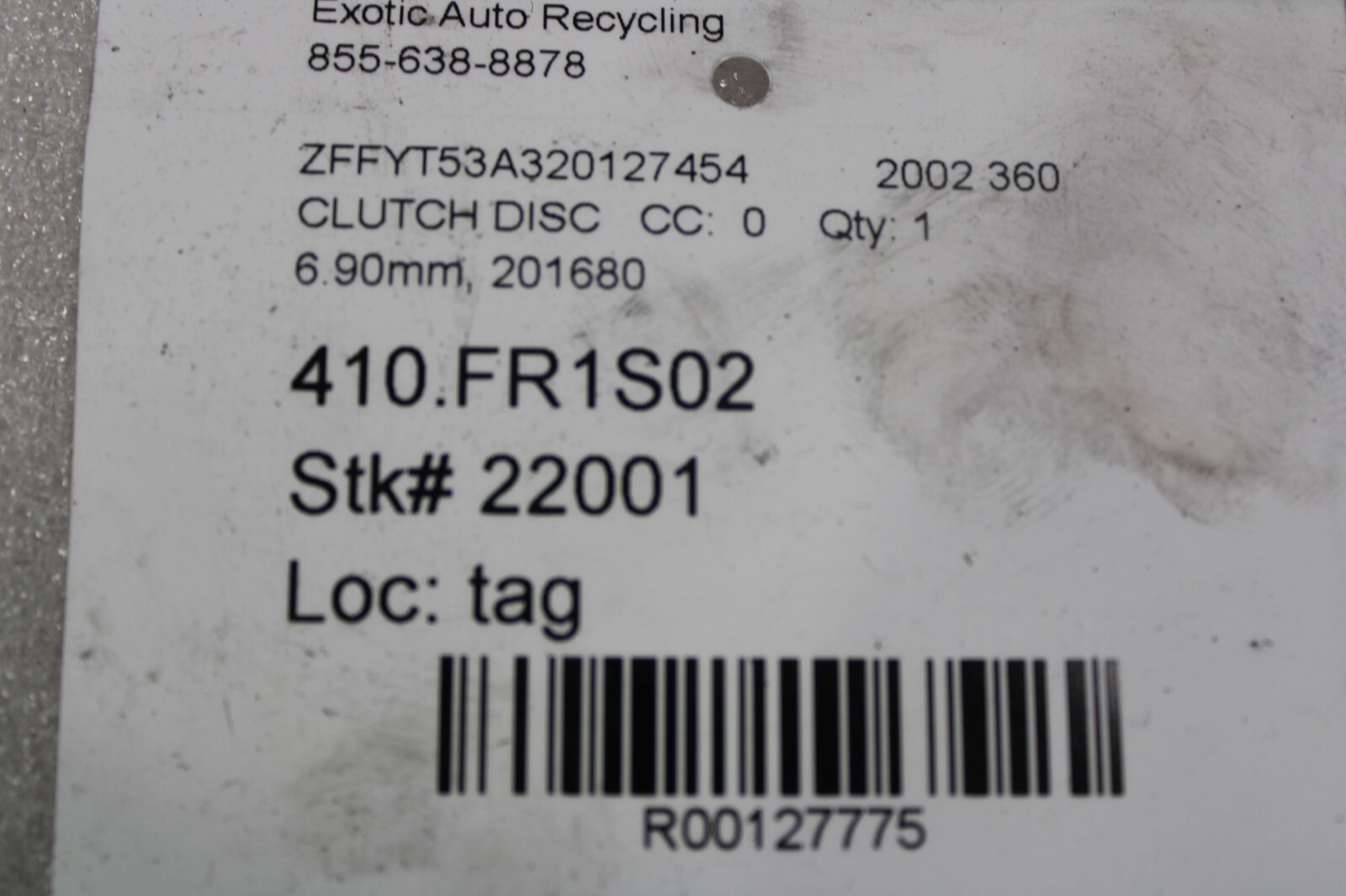 Ferrari 360, Clutch Disc, 6.90mm Thickness, Used, P/N 201680