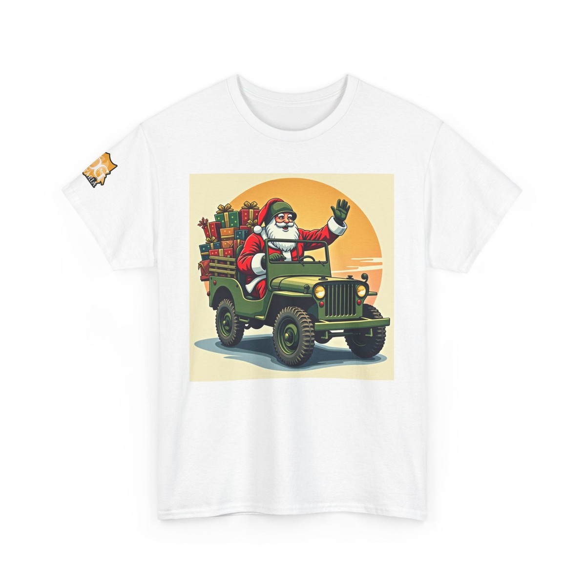 T-shirt Militaria Père Noël WW2 Jeep - Coton Lourd, Unisexe, Neuf Avec Étiquettes