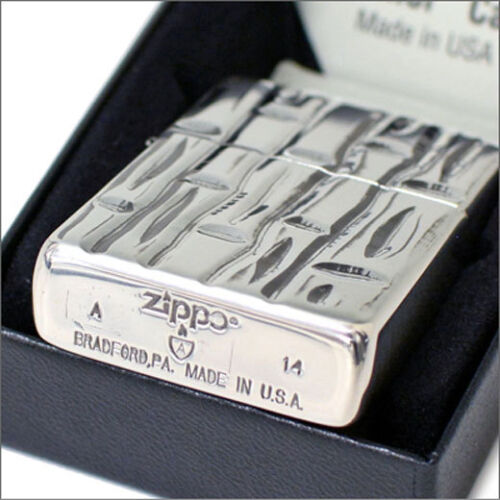 Zippo Armor Case Bamboo Both Sides Deep Etching Silver Polished Finish Japan