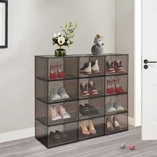 12 * Shoe Boxes Shoe Display Cases Black Brown Shoe Organizer Container Acrylic
