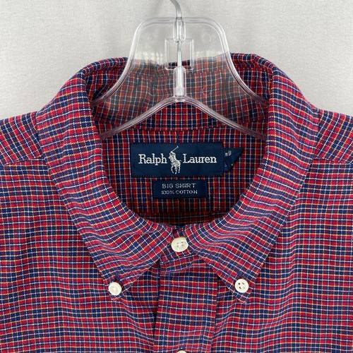 Vintage Polo Ralph Lauren Oxford BIG SHIRT Mens Large Red Blue Check Long Sleeve - Picture 3 of 11