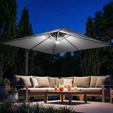 3 x 3 m Garden Cantilever Parasol with Light, Cover, Overhanging Umbrella w/ Win