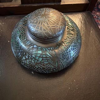 Antique Tiffany Studios New York Bronze Pine Needle Green Slag Glass Inkwell
